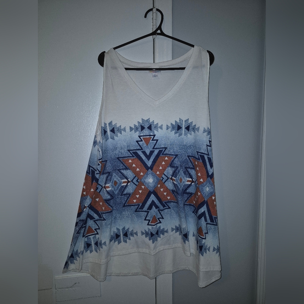 LuLaRoe Size XL White and Blue Aztec Tank Top